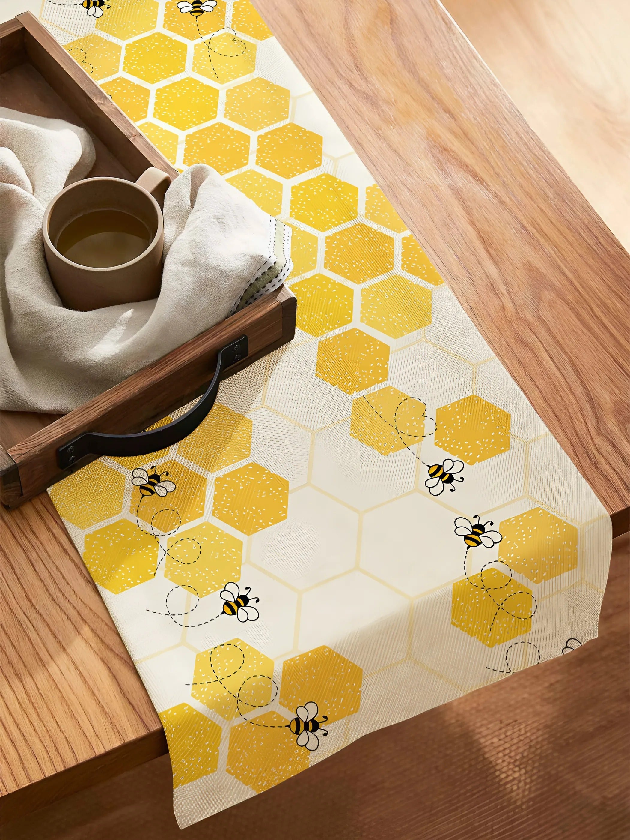 Geometrisch Bijenpatroon Linnen Tafelkleed Voor Stijlvolle Decor