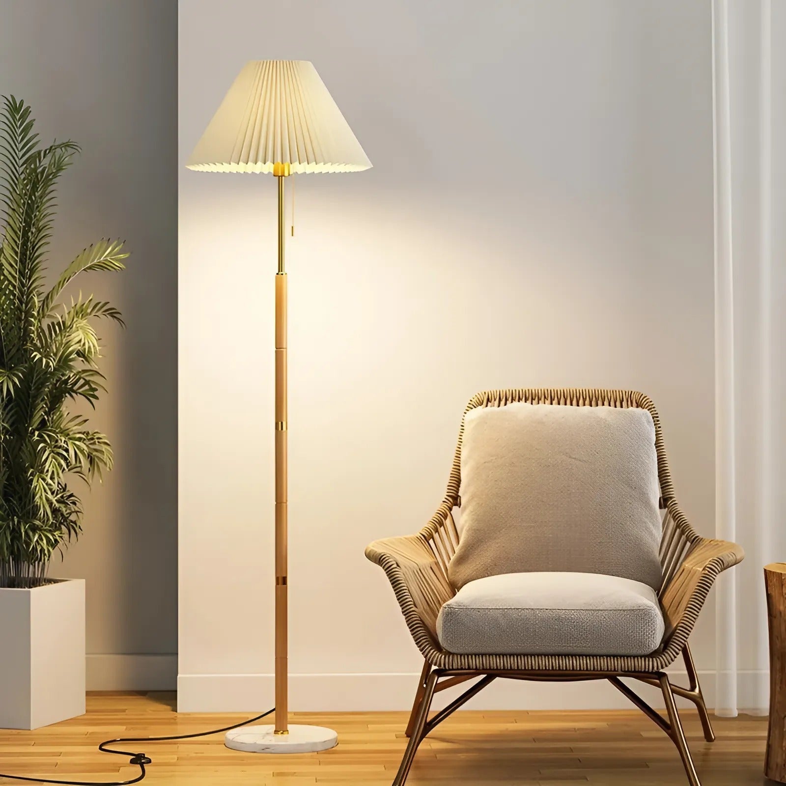 Moderne Marmeren & Houten Vloerlamp Voor Elegante Verlichting