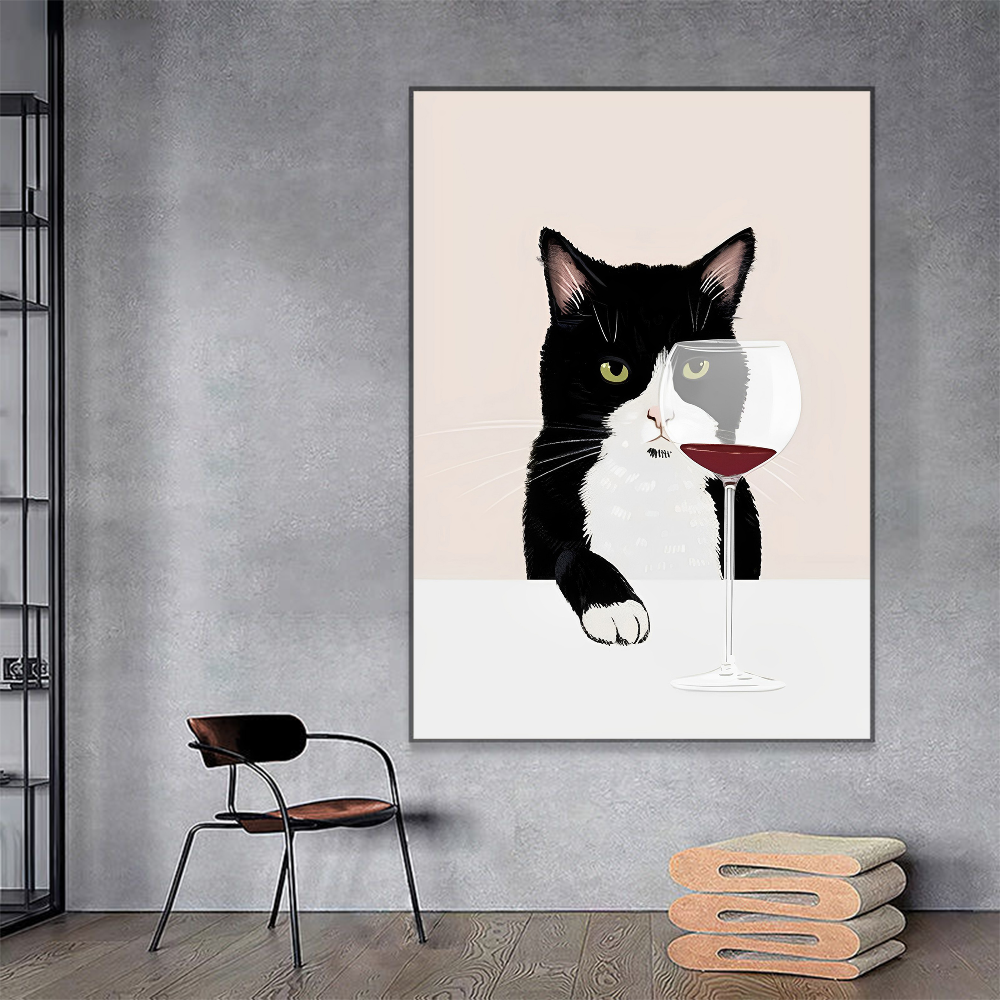 Vintage Cats Anime Poster - Zwart Wit Kawaii Decor