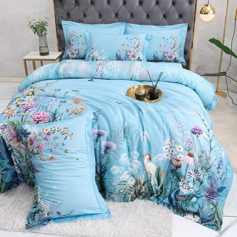 Azure Bloom Dekbedovertrek Set – Luxe en Natuurlijke Elegantie