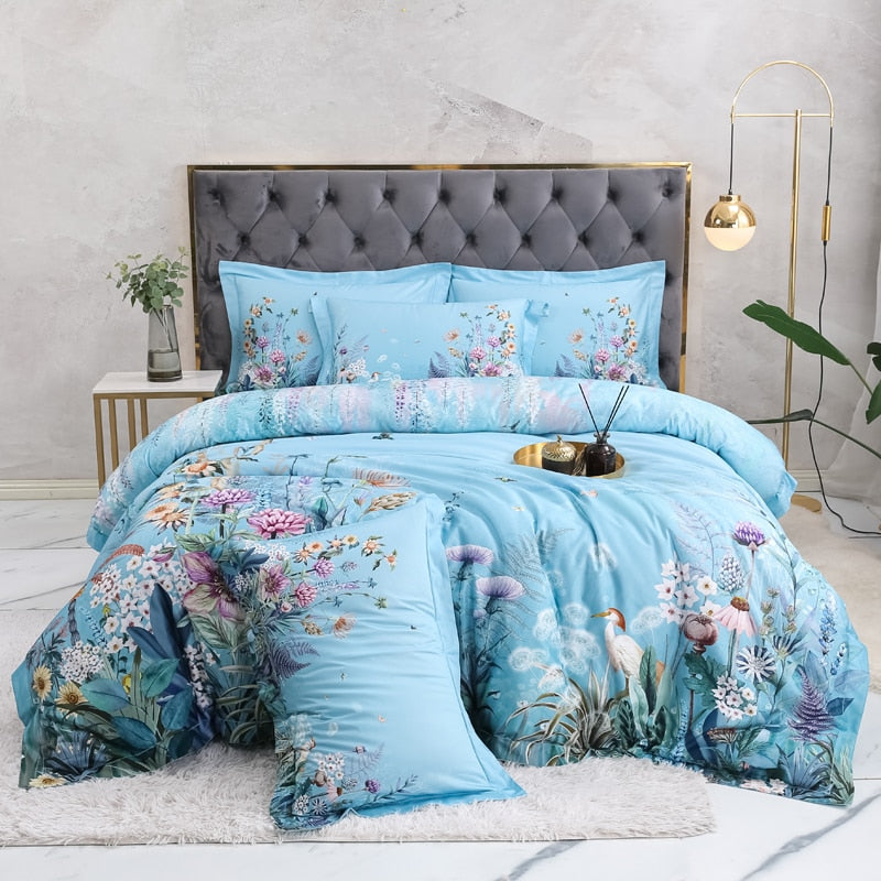 Azure Bloom Dekbedovertrek Set – Luxe en Natuurlijke Elegantie