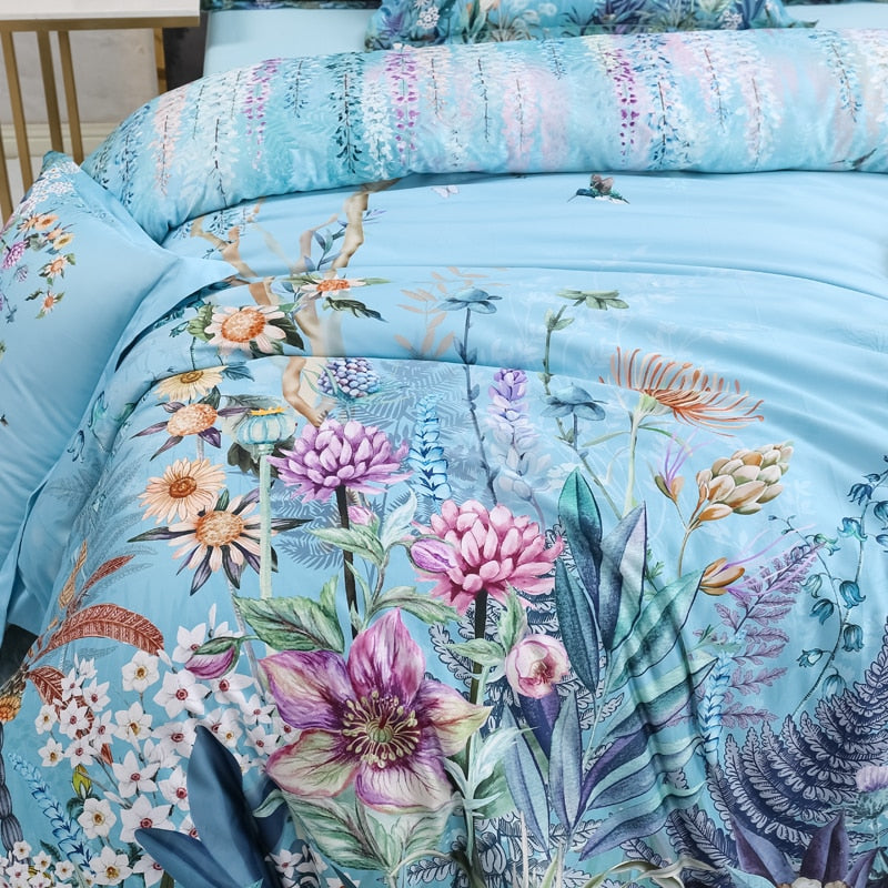 Azure Bloom Dekbedovertrek Set – Luxe en Natuurlijke Elegantie