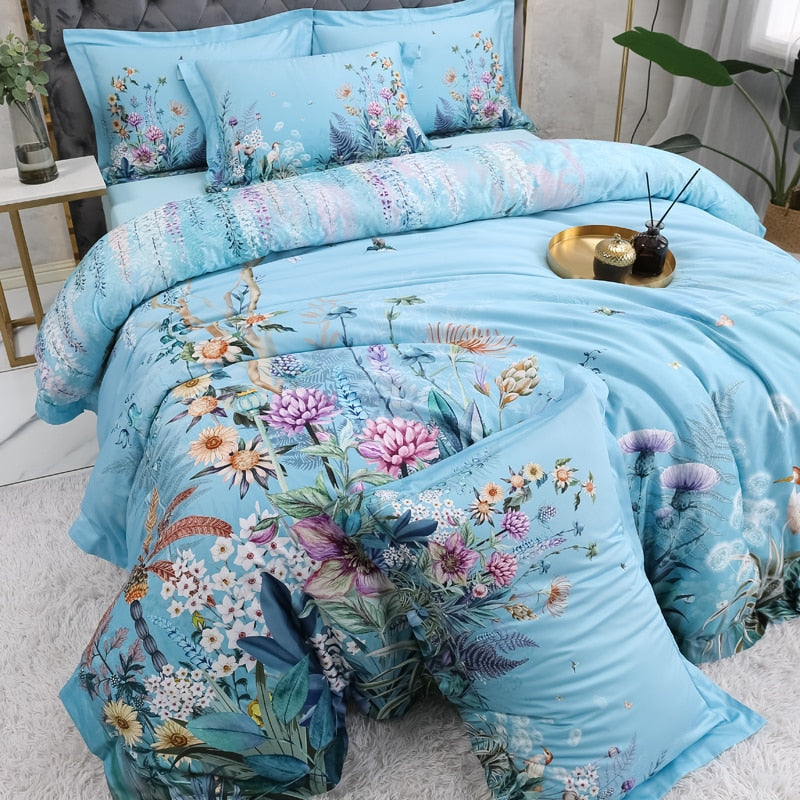 Azure Bloom Dekbedovertrek Set – Luxe en Natuurlijke Elegantie