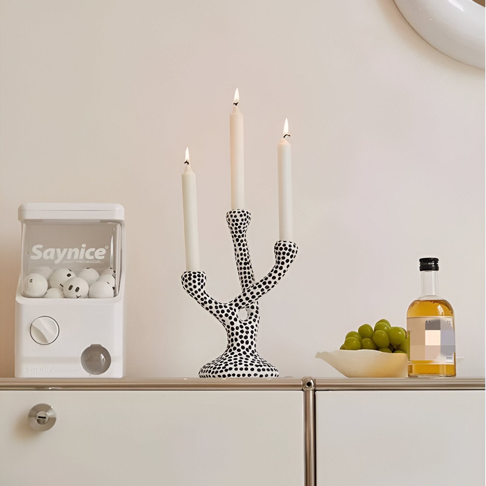 Keramisch Zwart Witte Stip Kaarsenhouder Modern Decor