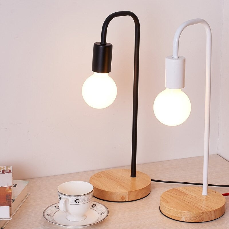 Edison Industriële Bedlamp – Houten Basis & Metalen Frame