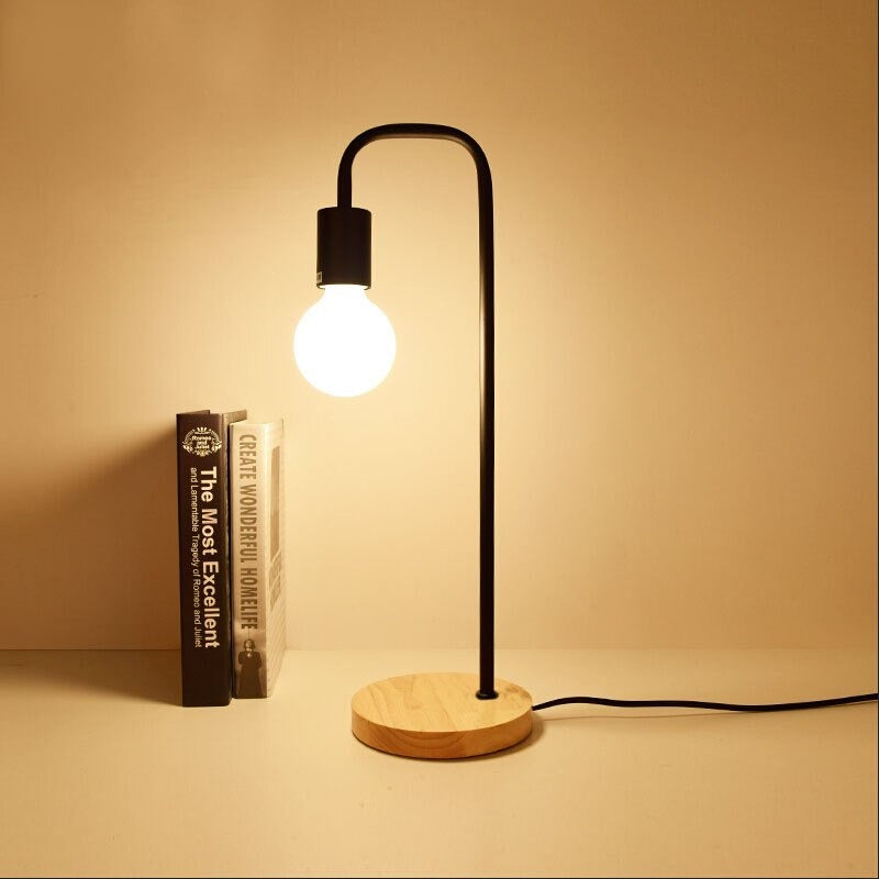 Edison Industriële Bedlamp – Houten Basis & Metalen Frame