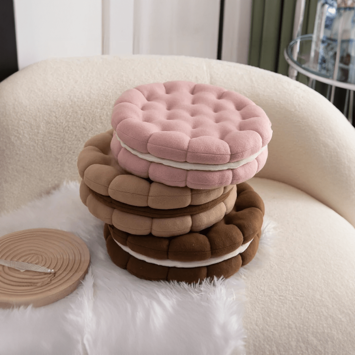 Sandwich Biscuit Sofa Kussen Rond Katoen Geweven Design